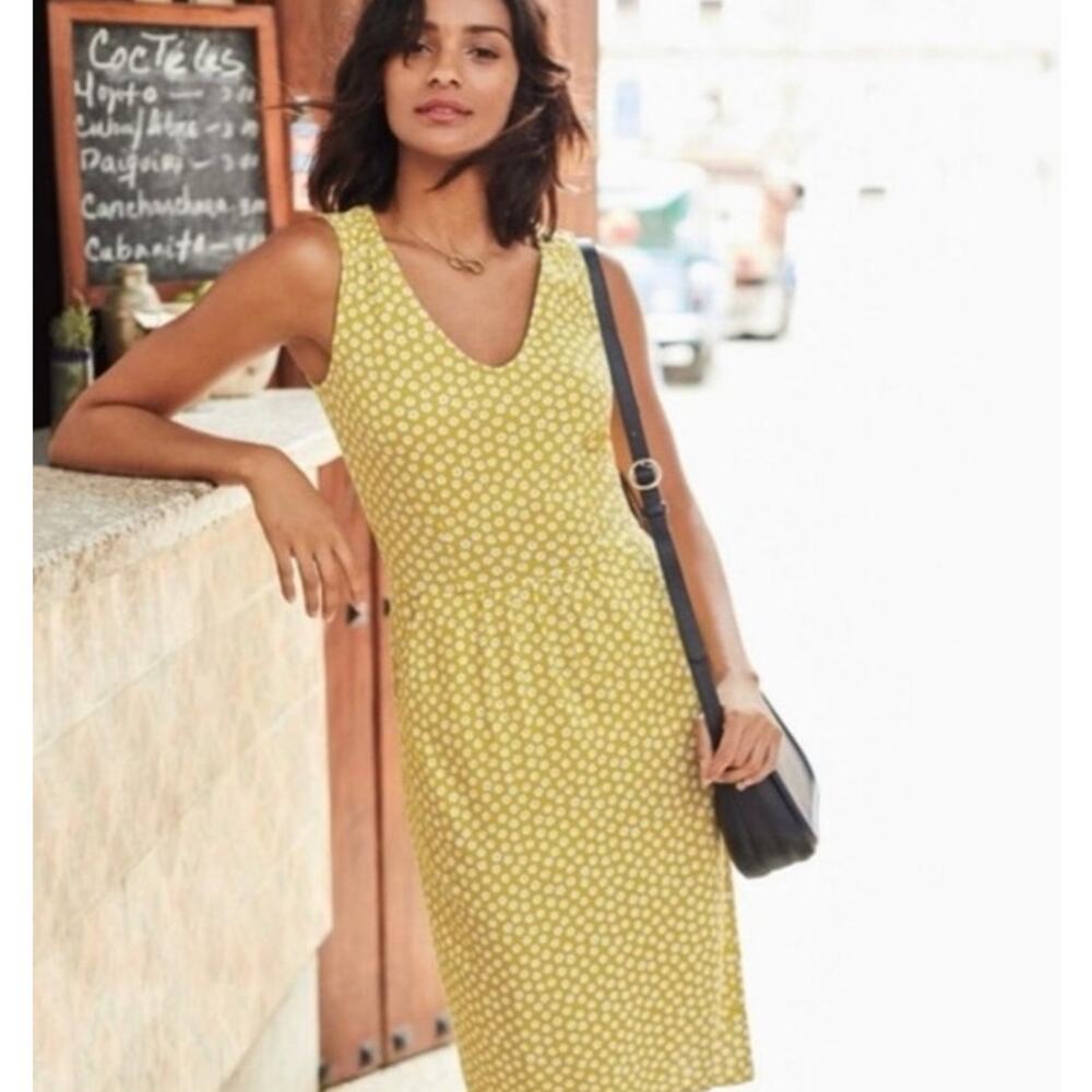 Boden Mustard Yellow Floral Pocket Dress Womens US 10P Sleeveless Midi Casual